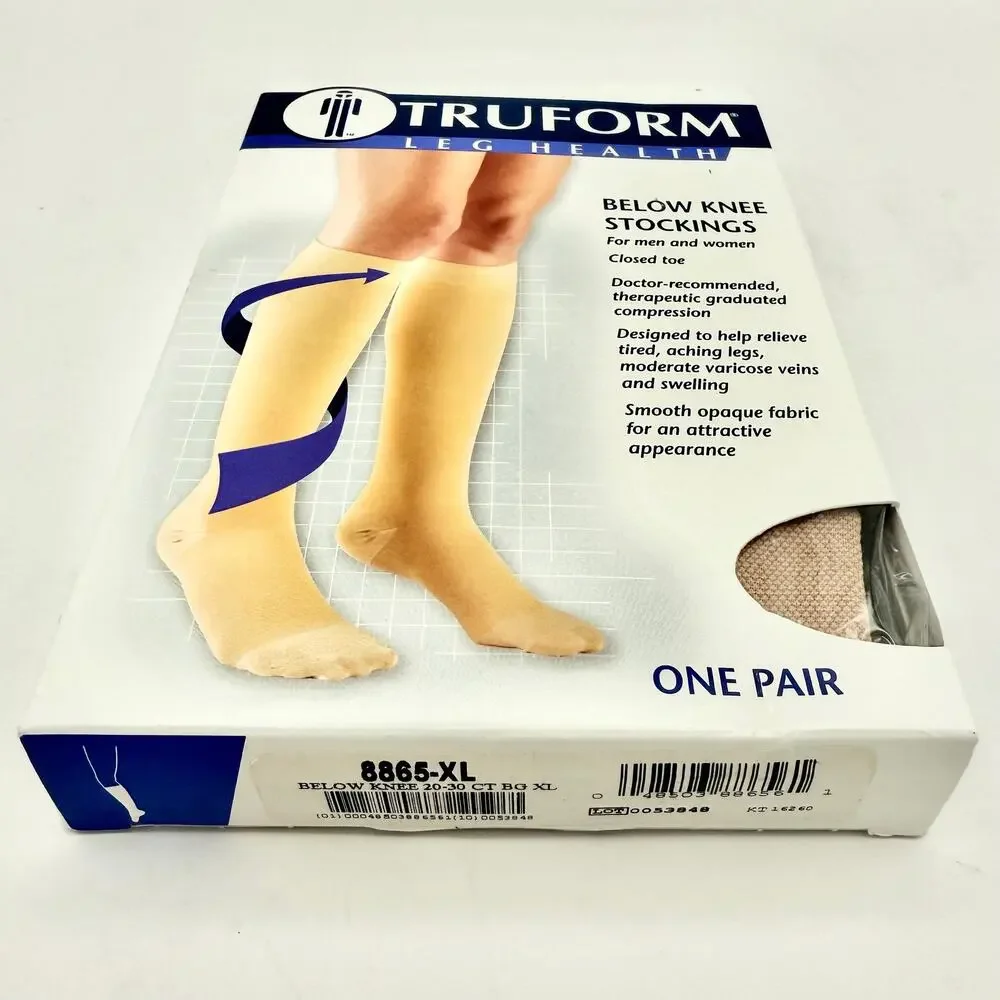 Truform Compression Stockings XL Beige 20–30‎ mmHg Closed Toe Below Knee USA